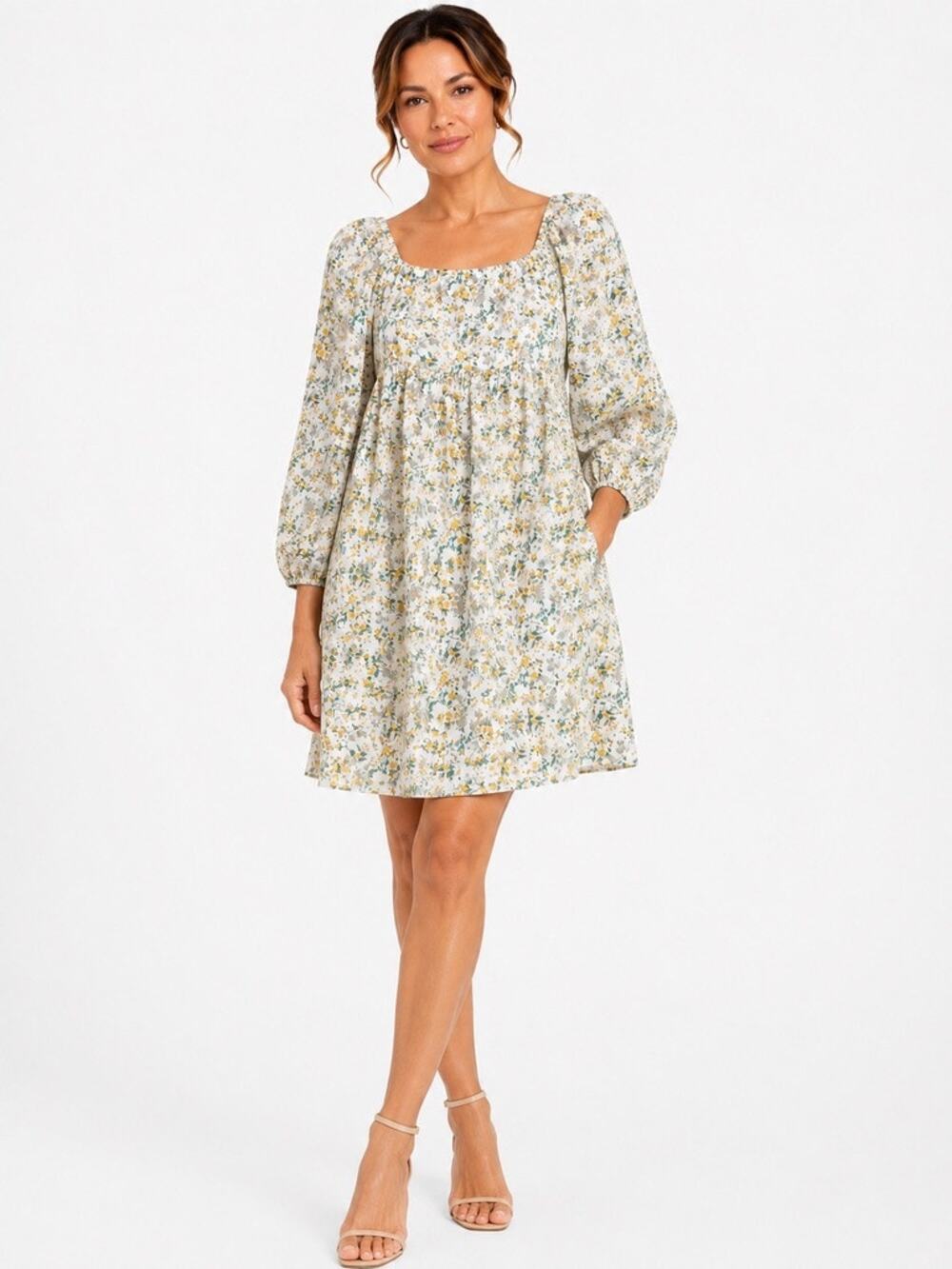 Exlura Women’s Floral Off Shoulder Mini Dress XS Yellow White Boho
